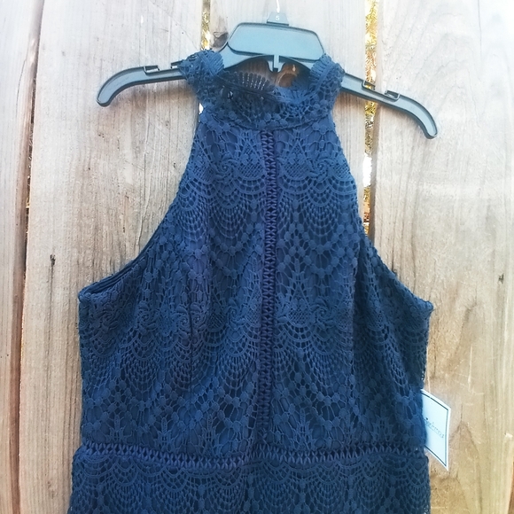 Premier Amour Dress Womens 10 Blue Lace Trim Halter Fully Lined Sleeveless - Picture 3 of 11